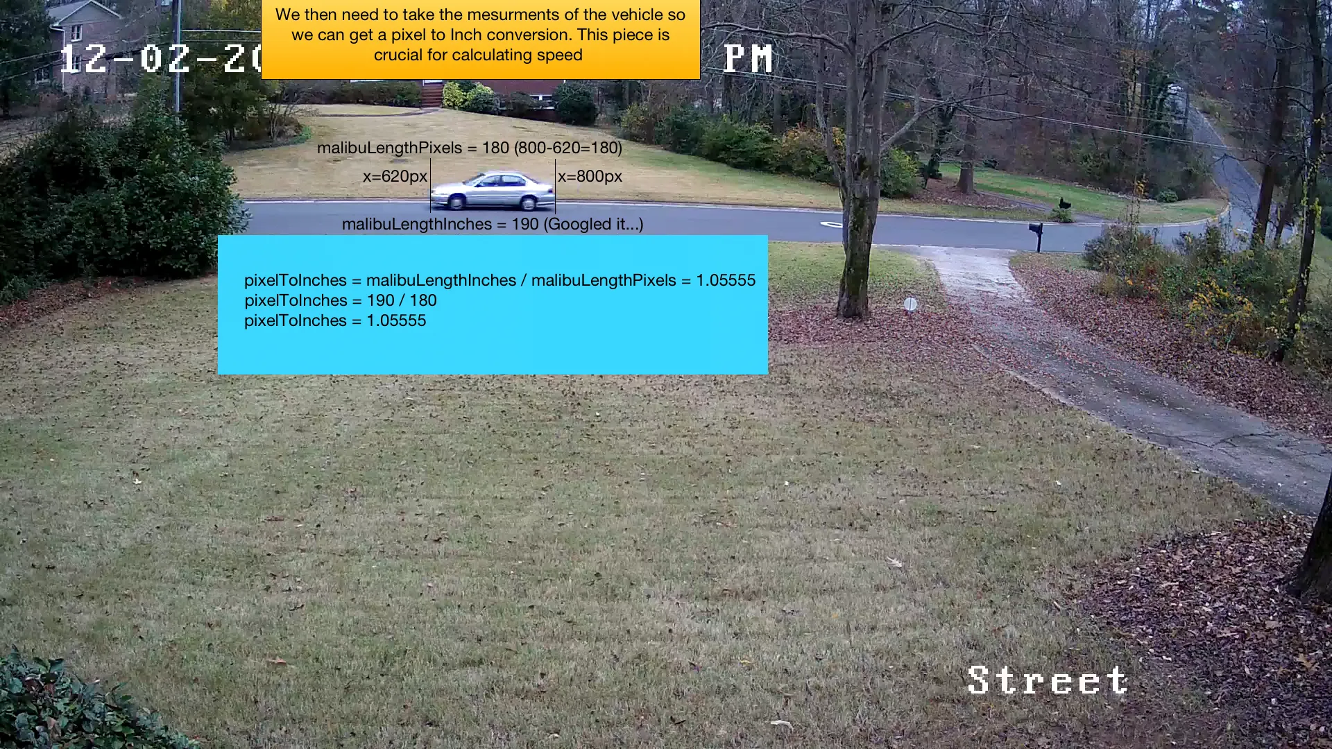 Measuring car length in pixels to calculate pixel-to-inch conversion